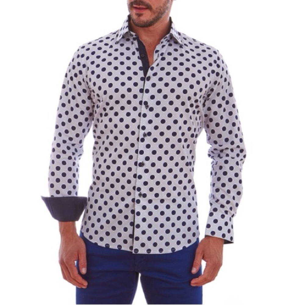 NWT Men’s Black White Button Up Shirt Large Suslo Couture